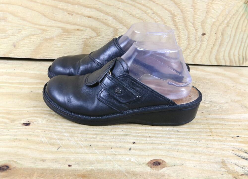 Finn Comfort 39 Womens Black Leather Aussee Clogs Mules Germany
